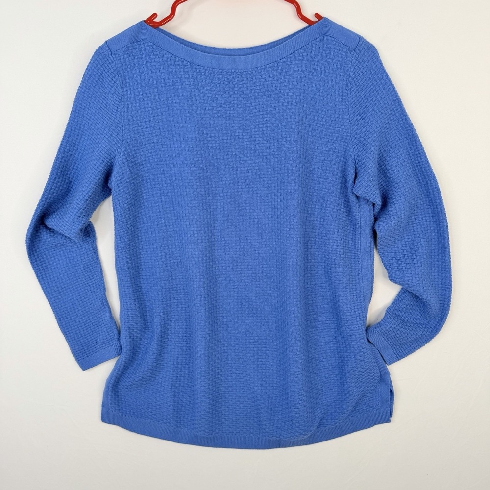 Talbots Blue Cotton Blend Basket Weave Texture Pullover Sweater Top SZ-M Petite